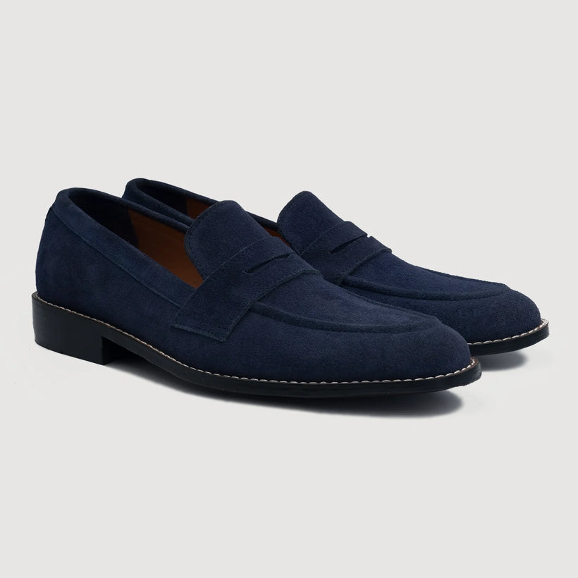 Baxton Blau Suede Leather Loafers für Herren