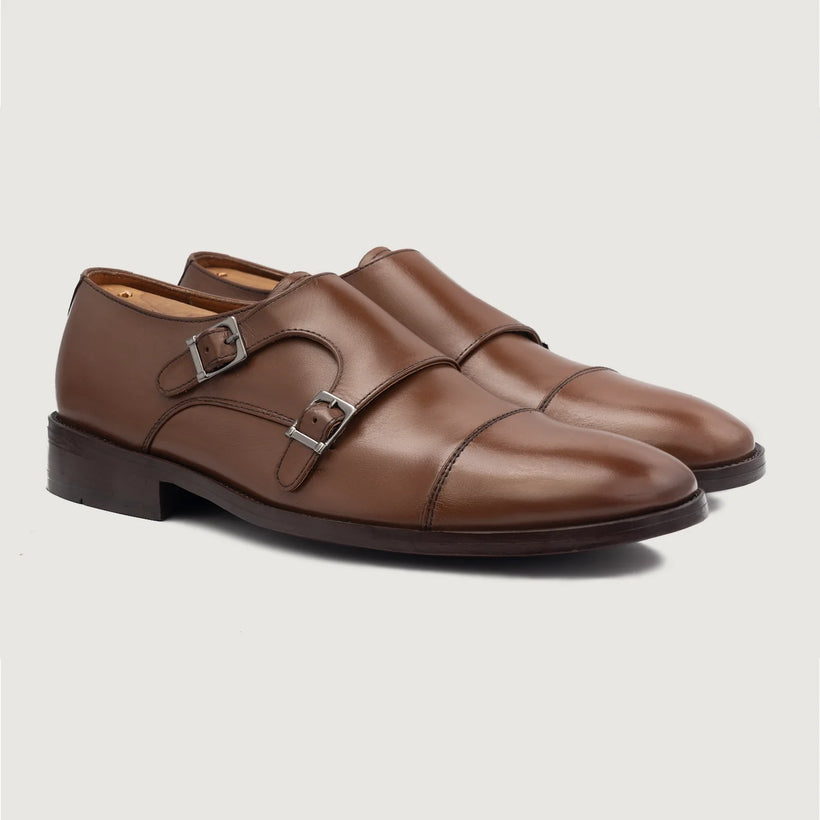 Boston Double Monk Strap Braun Leather Shoes für Herren