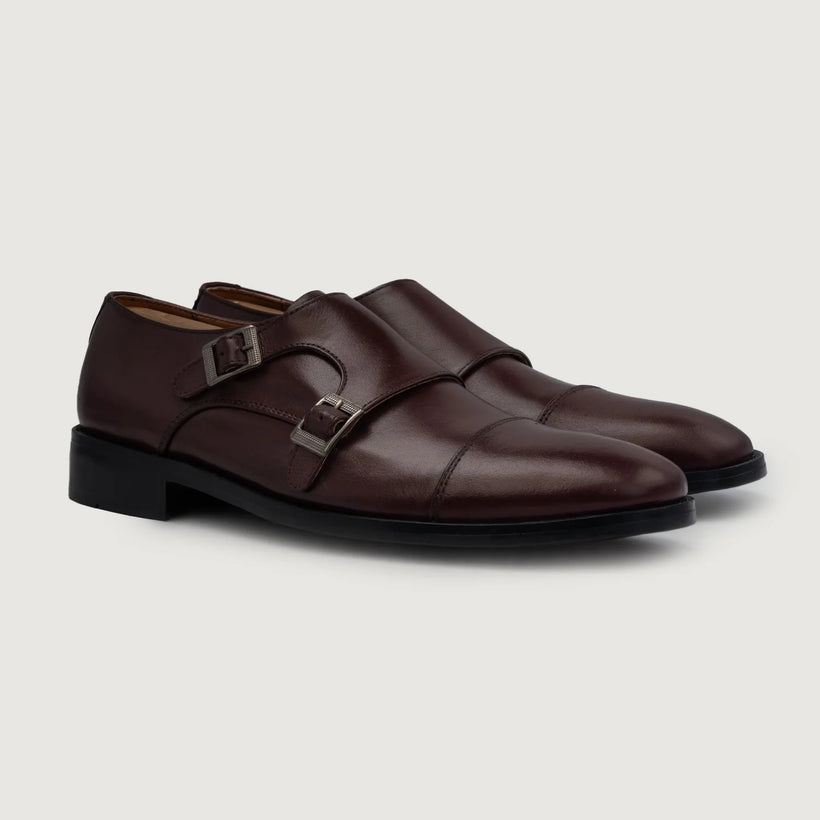 Boston Double Monk Strap Kastanienbraun Leather Shoes für Herren