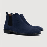 Clarkson Chelsea Midnight Blue Suede Leather Boots For Men in Midnight Blue Goatskin Suede - Lateral Side Profile View | Buy Online