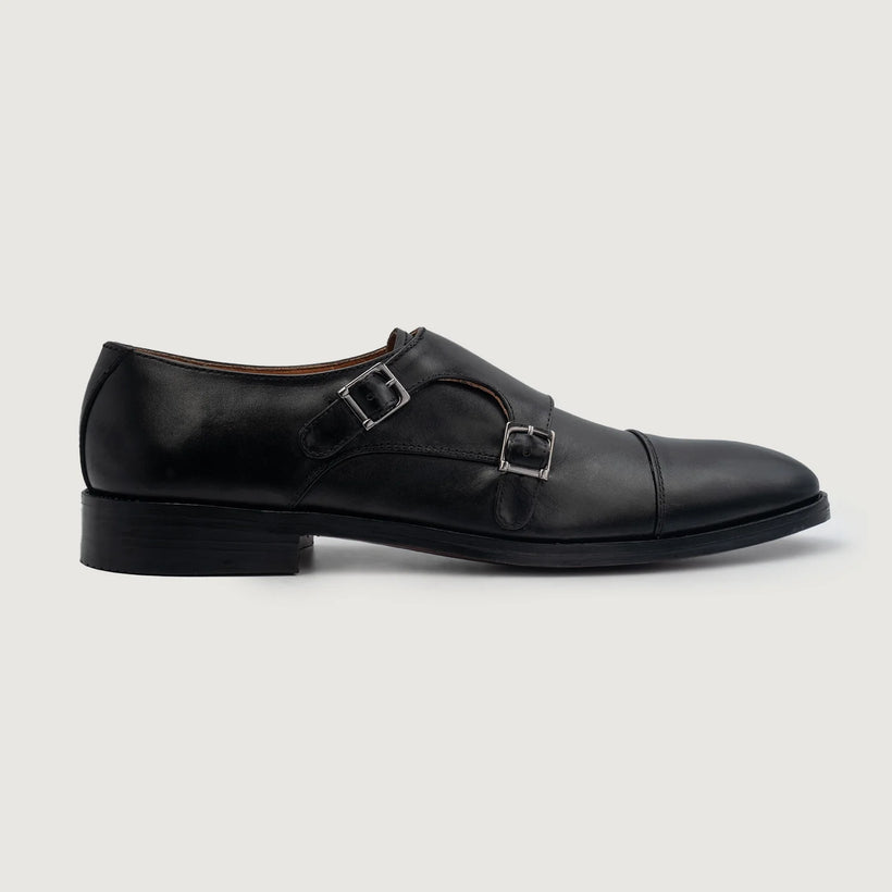 Boston Double Monk Strap Schwarz Leather Shoes für Herren