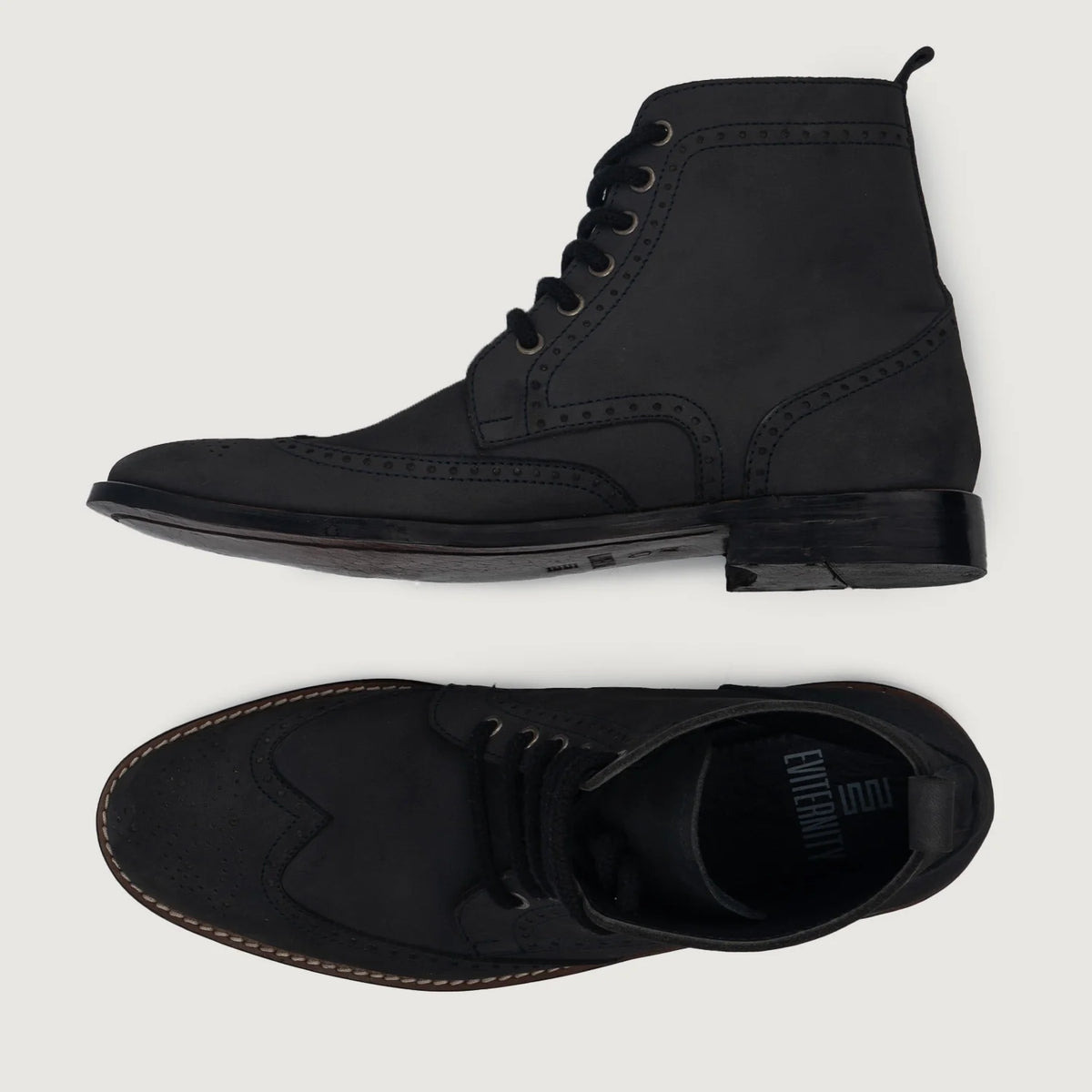 Detailansicht of Classic Collar & Heavy-Duty Zipper Hardware on Duster Brogues Derby Schwarz Nubuck Lederstiefel für Herren For Men
