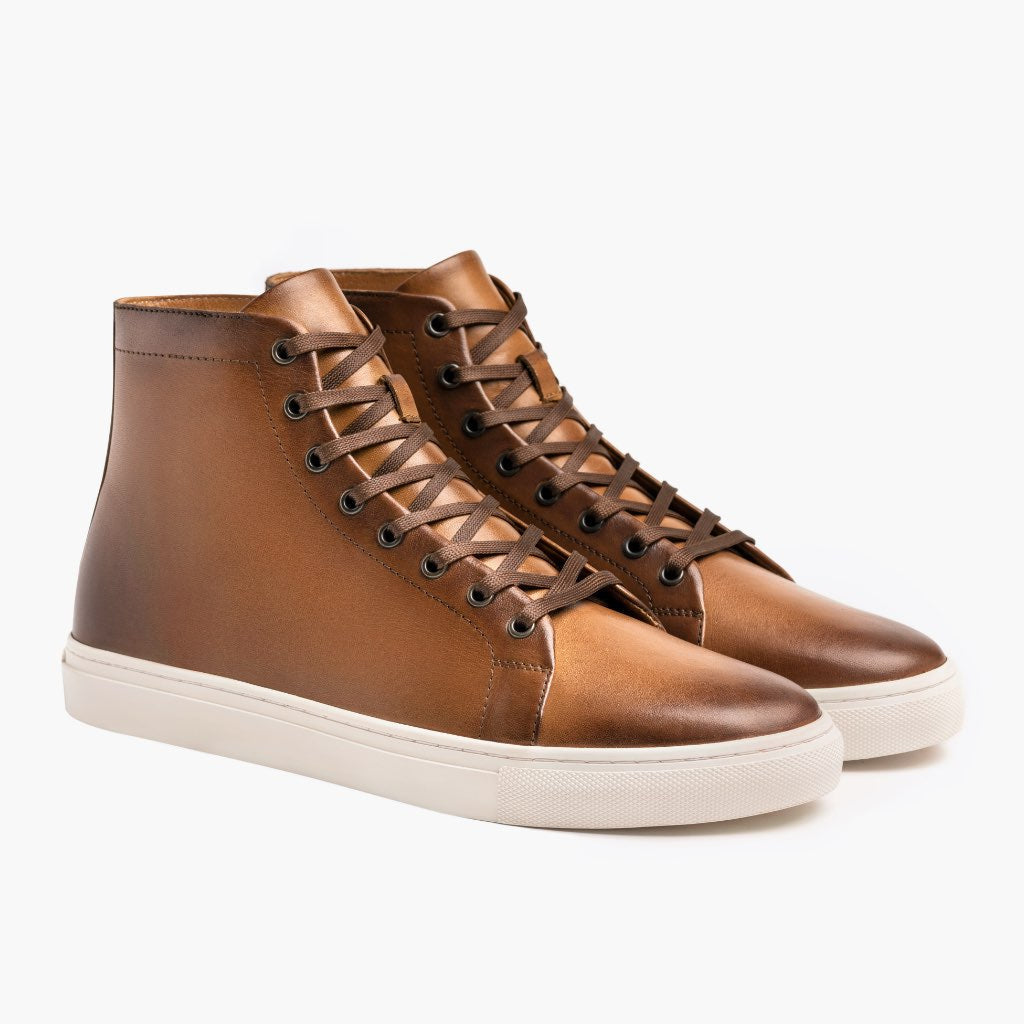 Premier High Top Toffee-Braun Leder-Sneaker für Herren For Men in Classic Full-Grain Leather - Seitenansicht | Online Kaufen