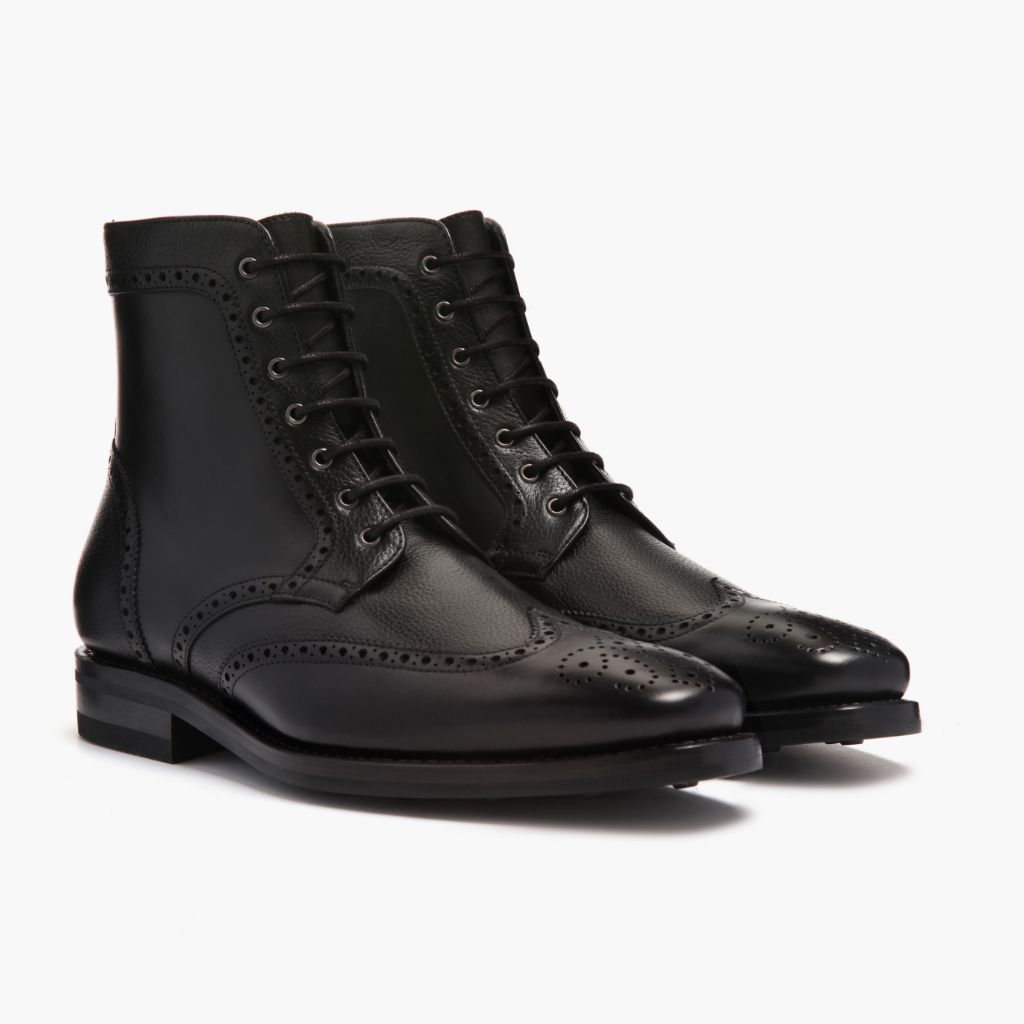 Wingtip Schwarz Lederstiefel für Herren For Men in schwarzem Rindleder - Seitenansicht | Online Kaufen