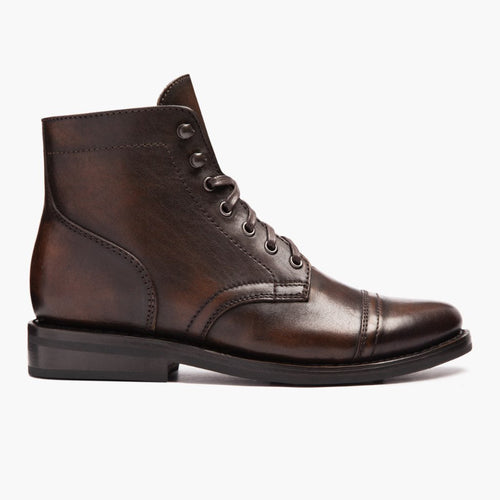Captain Black Coffee Leather Boots in Black Full-Grain Leather - Lateral Side Profile View | Buy Online