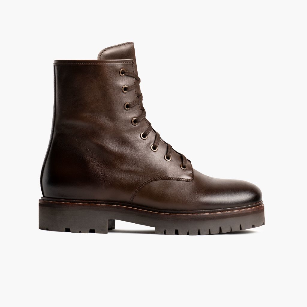 Combat Java Leather Boots in Classic Full-Grain Leather - Lateral Side Profile View | Buy Online