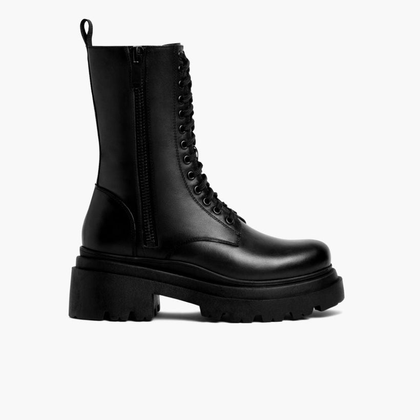 Fatale Schwarz Lederstiefel für Damen