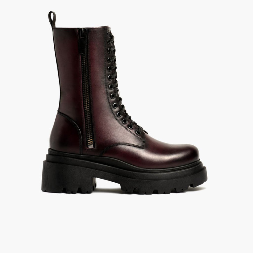 Fatale Schwarz Cherry Lederstiefel für Damen
