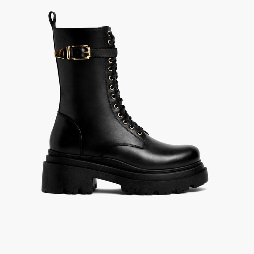 Fatale Schwarz & Gold Lederstiefel für Damen