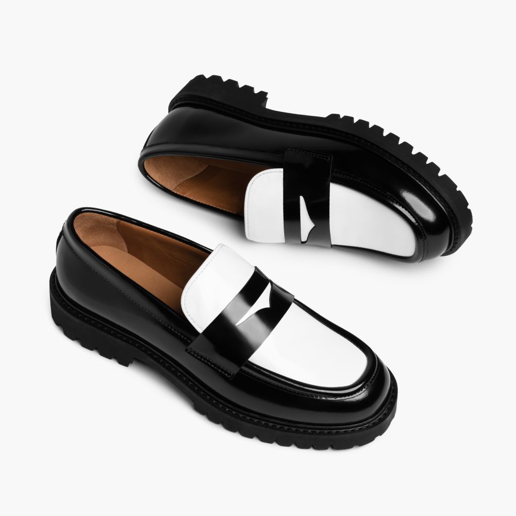 High-Traction Rubber Outsole & Lug Tread Pattern on Penny Schwarz & Weiß Leder-Loafer für Damen