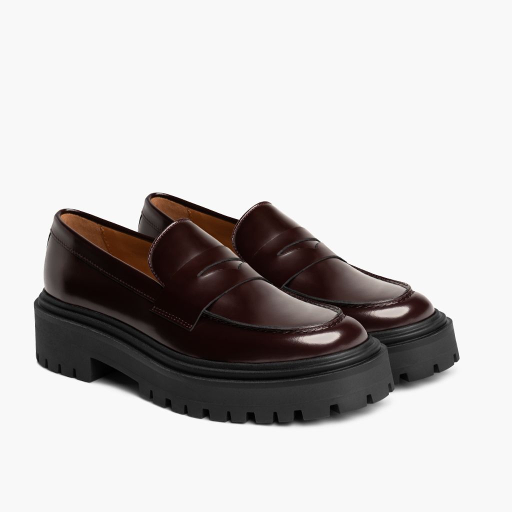 Penny Platform Burgunderrot Lederstiefel für Damen in Burgundy Full-Grain Leather - Seitenansicht | Online Kaufen