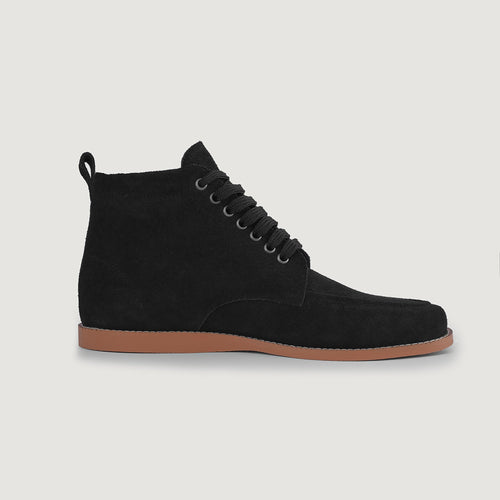 Black Goatskin Suede Leather Boots - Goodyear Welt Construction & Front Toe Box Detail