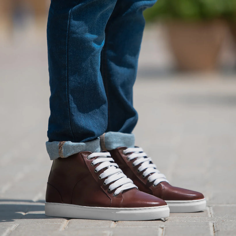 Marty High Top Kastanienbraun Leder-Sneaker für Herren