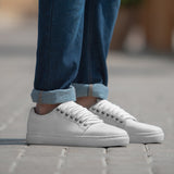 Murphy Low Top White Leather Sneakers in White Full-Grain Leather - Lateral Side Profile View | Buy Online
