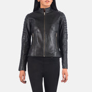 
Black Sheepskin Leather Biker Jacket - Rückansicht mit passgenauen Schultern & sauberem Saum