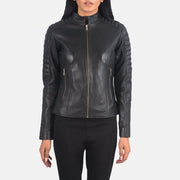 
Detailansicht of Band & Zipper Hardware on Adalyn Gesteppt Schwarz Leder-Bikerjacke für Damen
