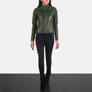
Adalyn Gesteppt Grün Leder-Bikerjacke für Damen - Seitenansicht mit ergonomischem Ärmelschnitt & sportlicher Passform