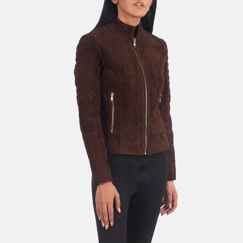 Adalyn Gesteppt Mocha Suede Leder-Bikerjacke für Damen