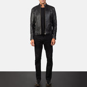 
Detailansicht of Band & Zipper Hardware on Adornica Schwarz Leder-Bikerjacke für Herren