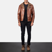 Detailansicht of Notch &amp; Zipper Hardware on Men's Alberto Shearling Braun Lederjacke für Herren