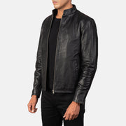 Black Cowhide Leather Biker Jacket - Rückansicht mit passgenauen Schultern &amp; sauberem Saum