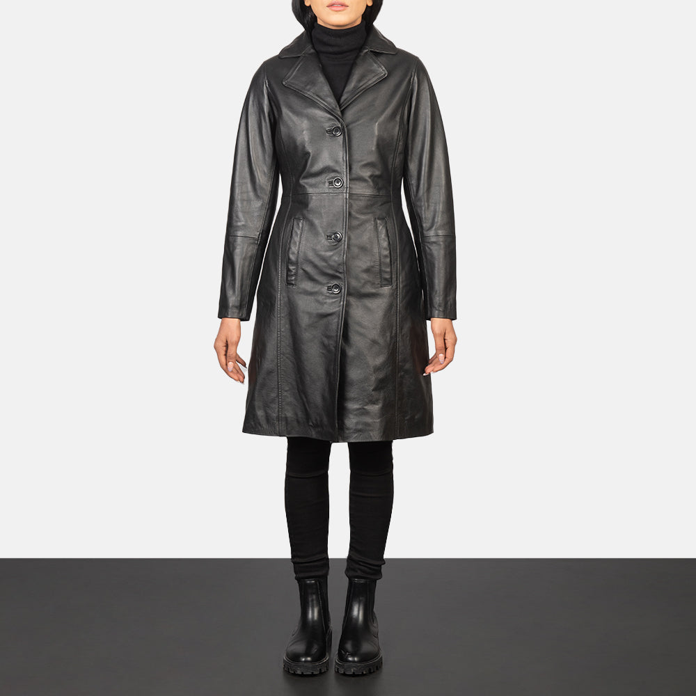 
Alexis Schwarz Single Breasted Ledermantel für Damen in Black Cowhide Leather - Vorderansicht & maßgeschneiderte Silhouette | Online Kaufen
