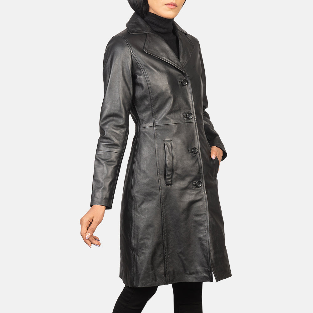 
Detailansicht of Notch & Buttons Hardware on Alexis Schwarz Single Breasted Ledermantel für Damen