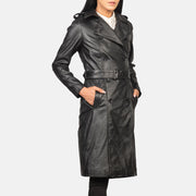 
Detailansicht of Notch & Buttons Hardware on Alice Black Double Breasted Leather Coat