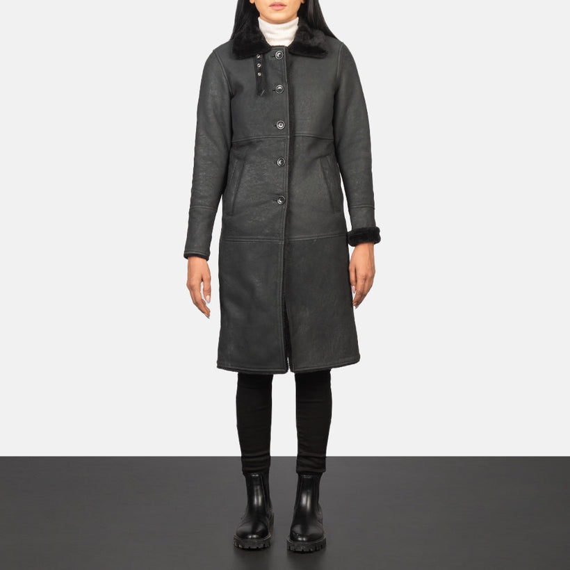 Alina Shearling Schwarz Ledermantel für Damen