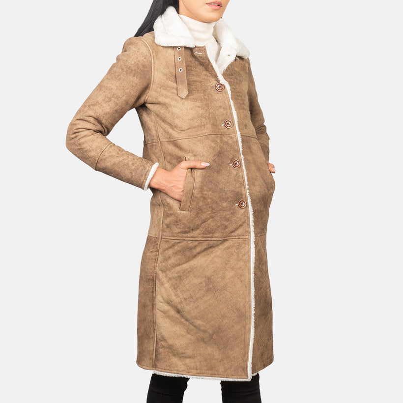 Alina Shearling Braun Ledermantel für Damen