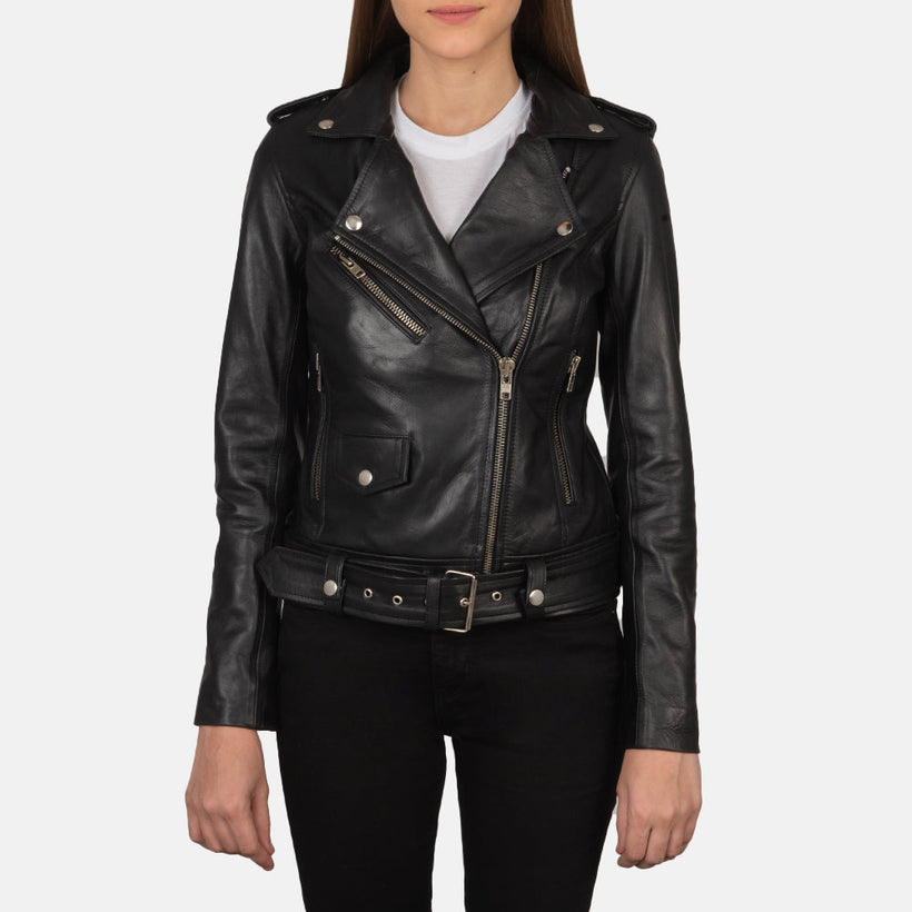 Alison Schwarz Leder-Bikerjacke für Damen