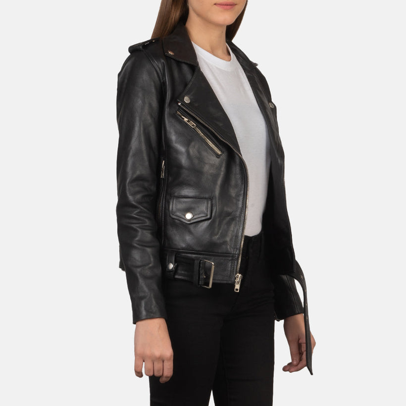 Alison Schwarz Leder-Bikerjacke für Damen