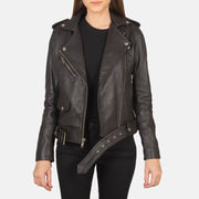 Women's Alison Braun Leder-Bikerjacke für Damen in Brown Sheepskin Leather - Vorderansicht &amp; maßgeschneiderte Silhouette | Online Kaufen