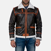 Men's Alpine Braun Fur Lederjacke für Herren in Distressed Brown Goatskin Leather - Vorderansicht &amp; maßgeschneiderte Silhouette | Online Kaufen