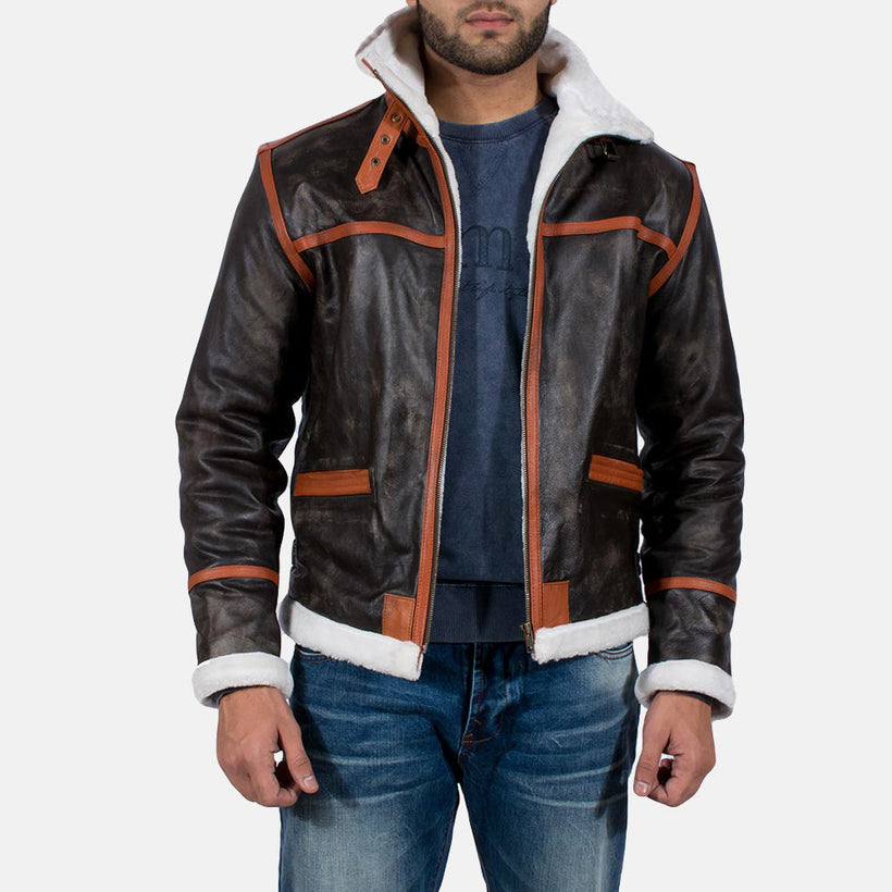 Alpine Braun Fur Lederjacke für Herren