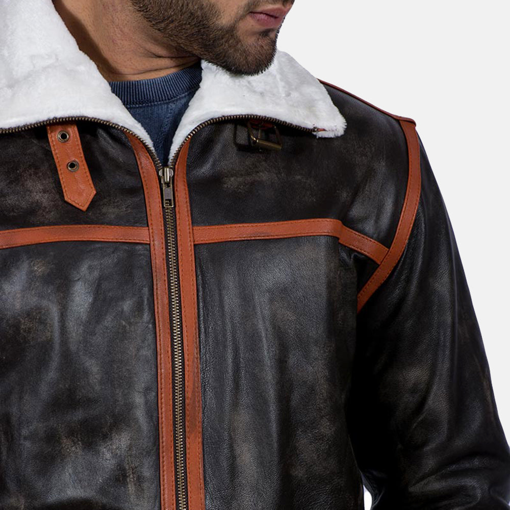 Men's Alpine Braun Fur Lederjacke für Herren - Seitenansicht mit ergonomischem Ärmelschnitt