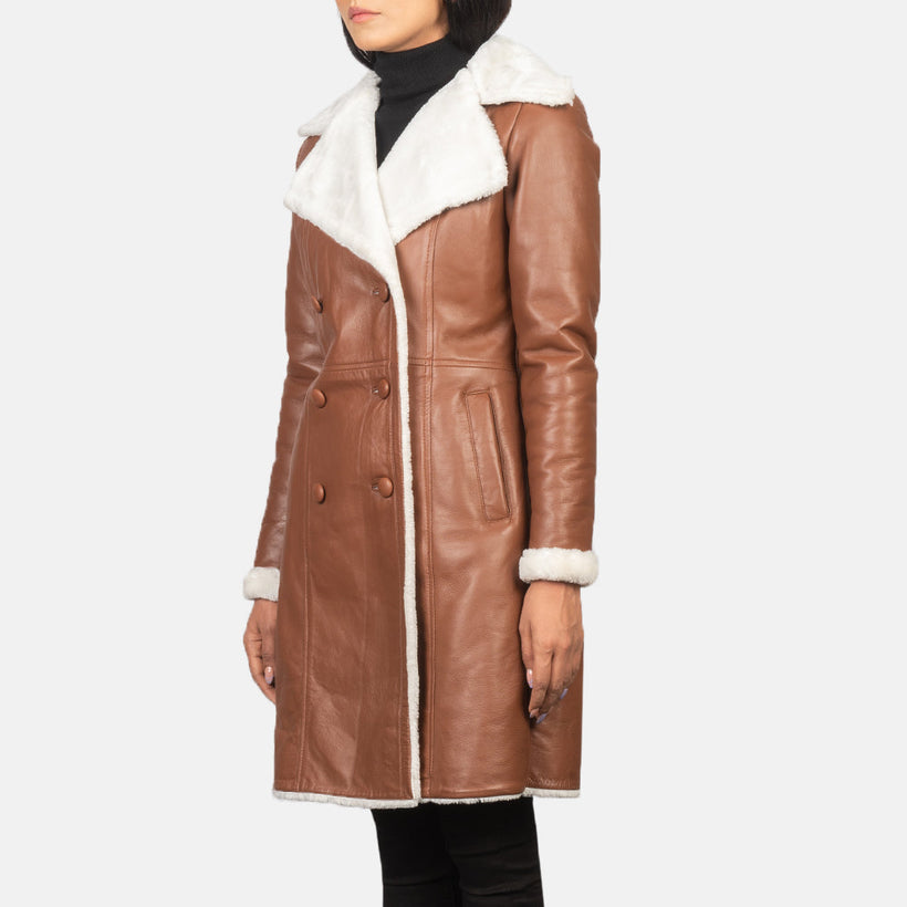 Amie Braun Double-Breasted Shearling Ledermantel für Damen