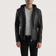 Men's Andy Matte Schwarz Hooded Lederjacke für Herren - Seitenansicht mit ergonomischem Ärmelschnitt