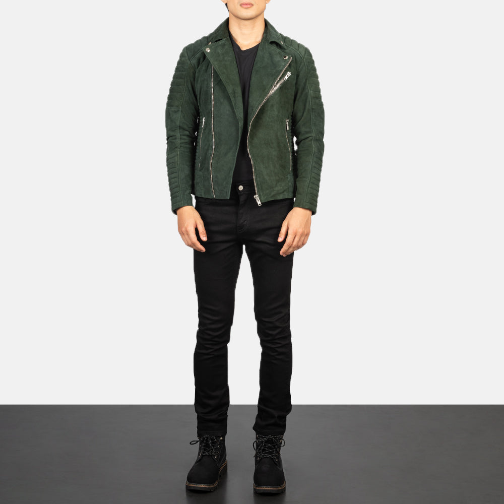 Armand Grün Leder-Bikerjacke für Herren – Zusätzliche Produktansicht 3