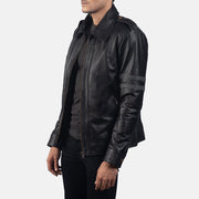 Black Cowhide Leather Biker Jacket - Rückansicht mit passgenauen Schultern &amp; sauberem Saum