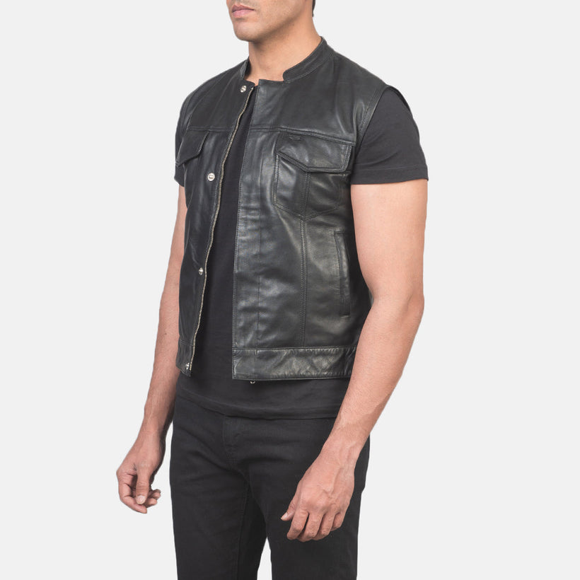 Atlas Moto Schwarz Lederweste für Herren