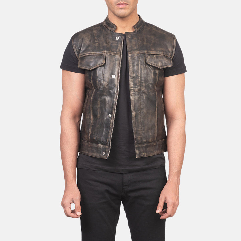 Atlas Moto Distressed Braun Lederweste für Herren