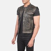 
Distressed Brown Sheepskin Leather Biker Jacket - Rückansicht mit passgenauen Schultern & sauberem Saum