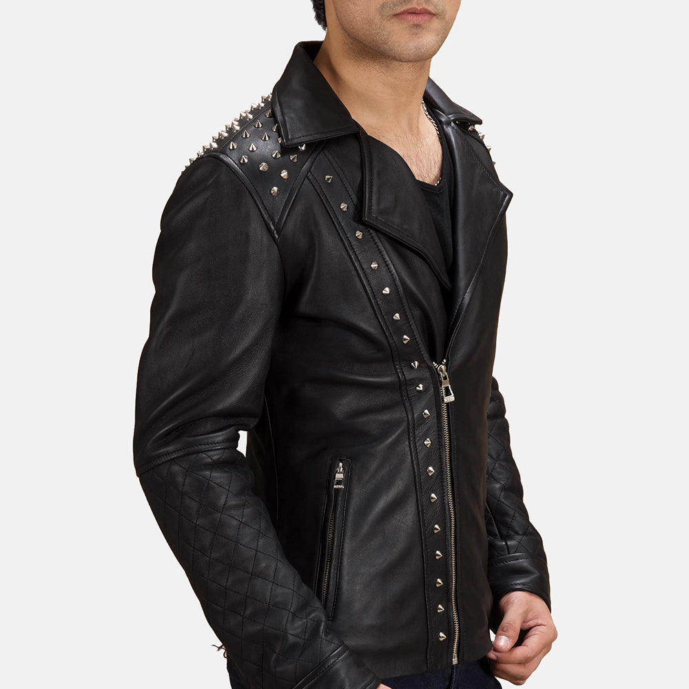 
Black Sheepskin Leather Biker Jacket - Rückansicht mit passgenauen Schultern & sauberem Saum