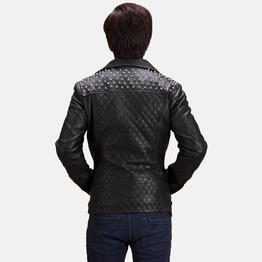 
Detailansicht of Notch & Zipper Hardware on Schwarz mit Nietenbesatz Leder-Bikerjacke für Herren