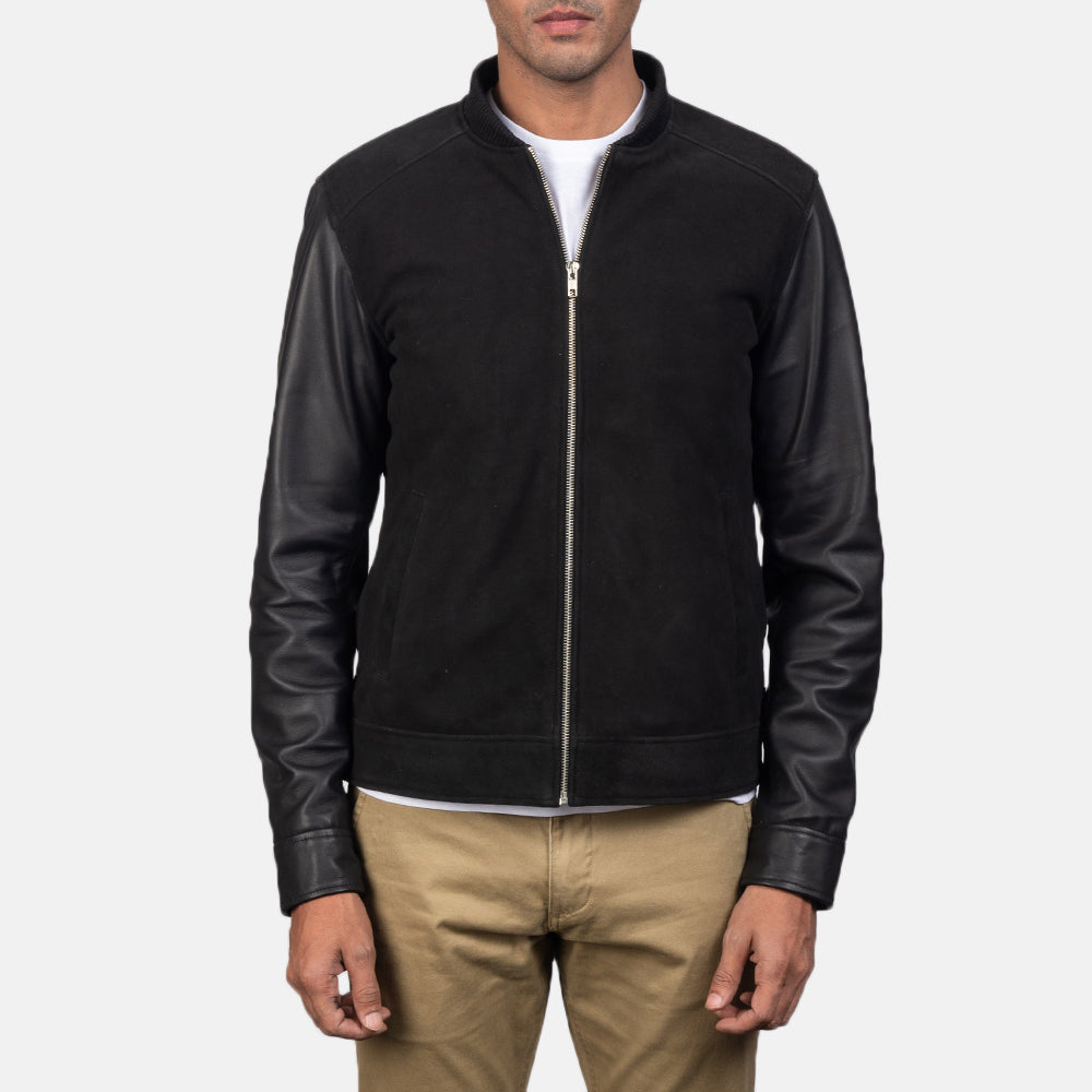 Men's Blain Brown Suede Bomber Jacket - Seitenansicht mit ergonomischem Ärmelschnitt