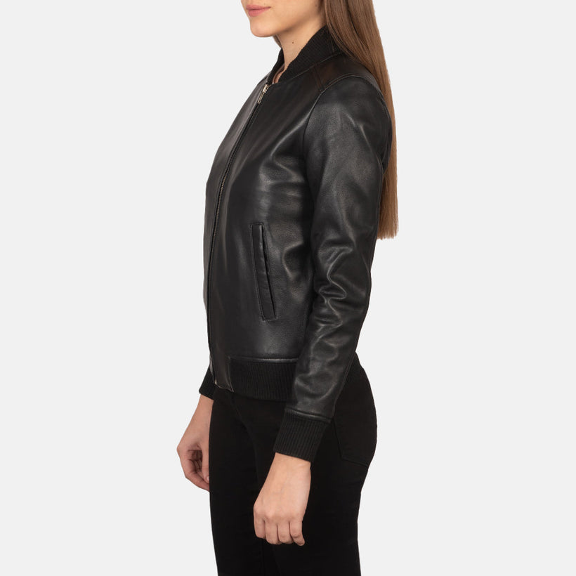 Bliss Schwarz Leder-Bomberjacke für Damen