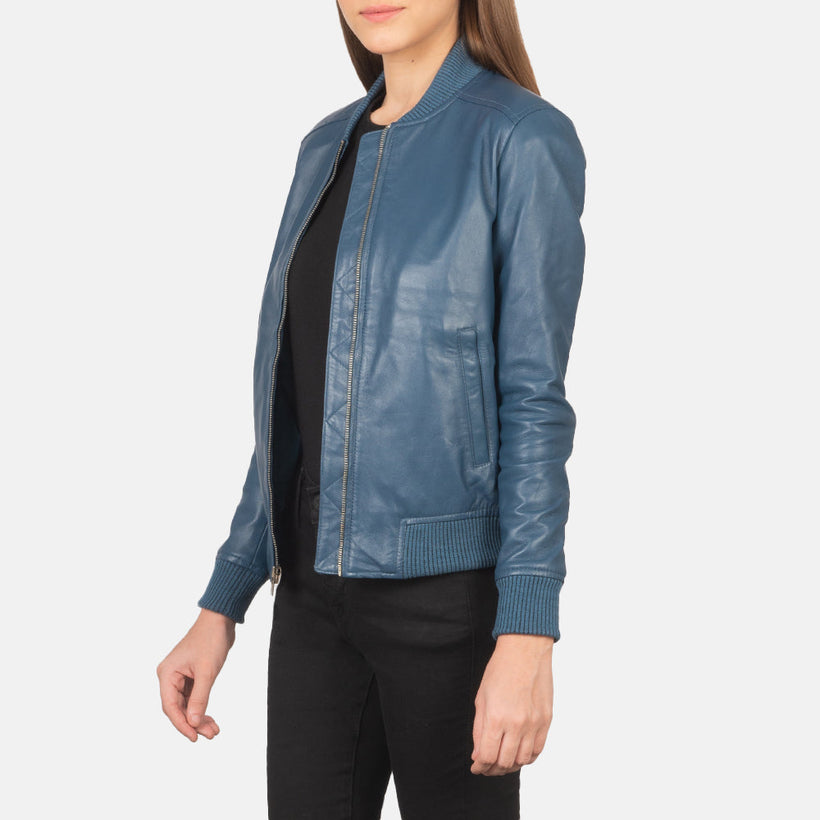 Bliss Blau Leder-Bomberjacke für Damen
