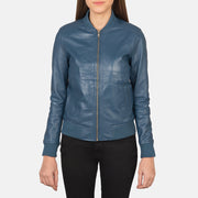Detailansicht of Varsity - Rib Knit &amp; Zipper with Wind Flap Hardware on Women's Bliss Blau Leder-Bomberjacke für Damen