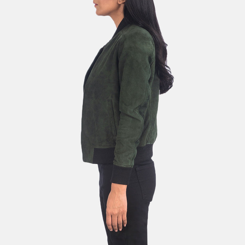 Bliss Grün Suede Leder-Bomberjacke für Damen
